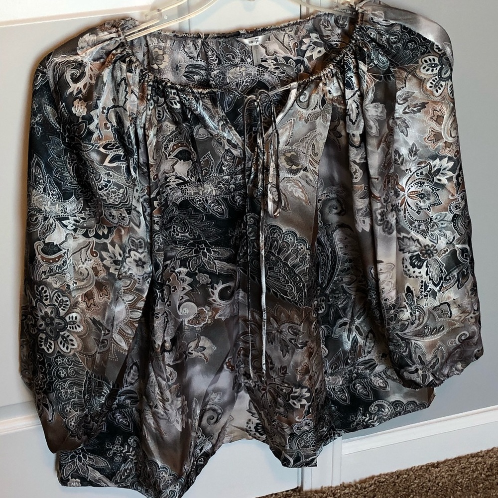 Metro 7 Women's Plus Size Peasant Silk Like Blouse